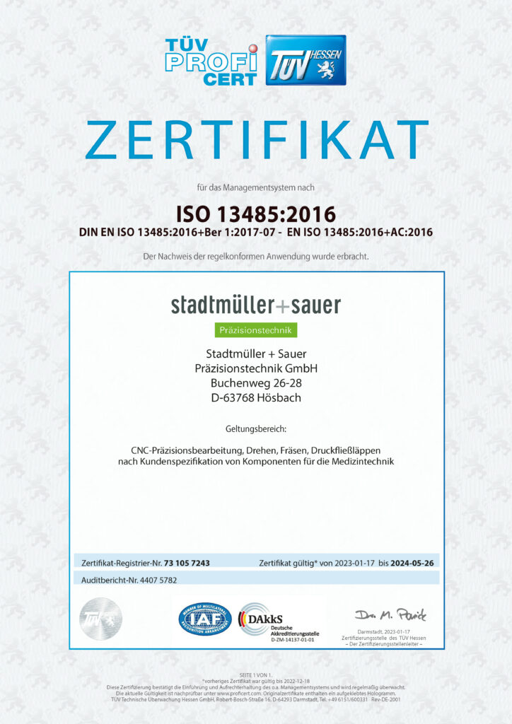 Stadtmüller + Sauer Fertigungstechnik und Präzisionstechnik - ISO zertifiziert